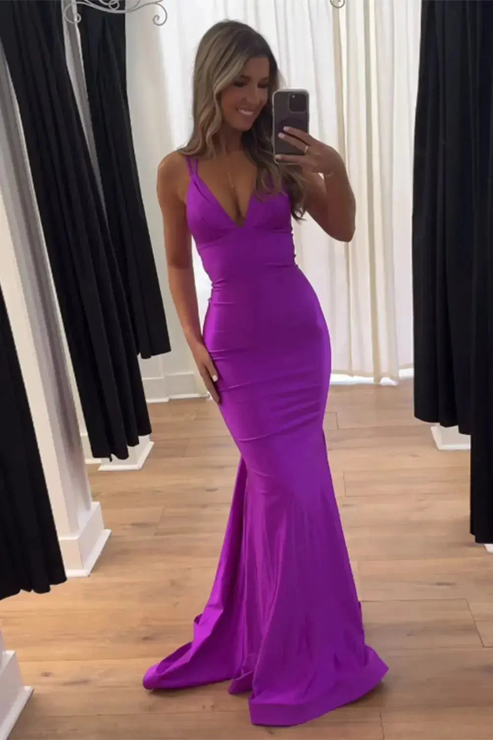 Ocean Blue Mermaid Prom Dress Deep V Lace-Up Backless Gown