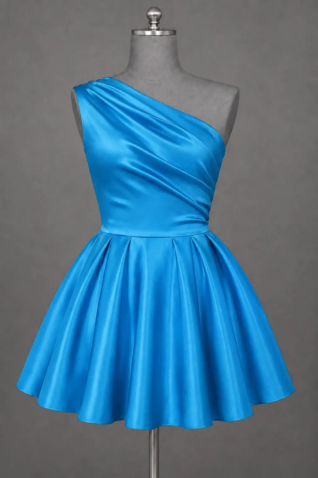 White One Shoulder Satin Mini Homecoming Dress A Line Hoco Dress KAIDRESS