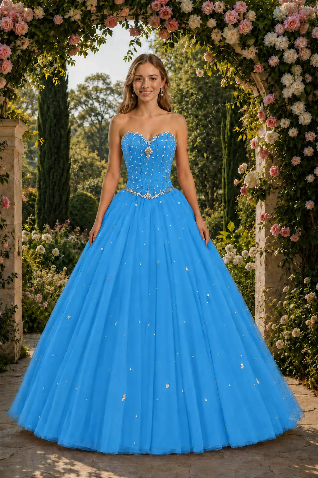 Royal Blue Princess Quinceanera Dress Rhinestone Tulle Ball Gown Prom KAIDRESS