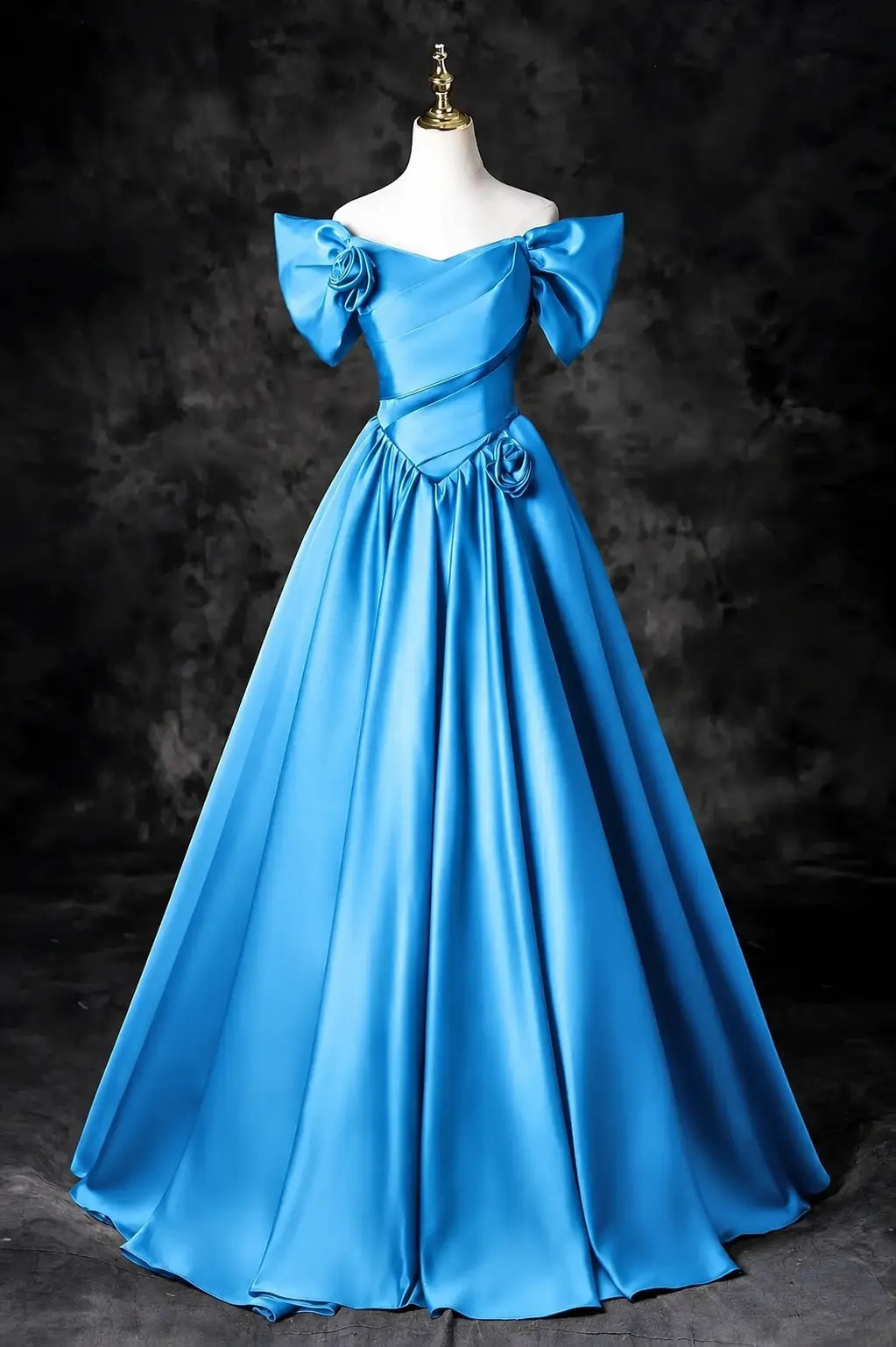 A-Line/Princess Satin Floor Length Formal Prom Dress, Off the Shoulder Prom Gown KAIDRESS