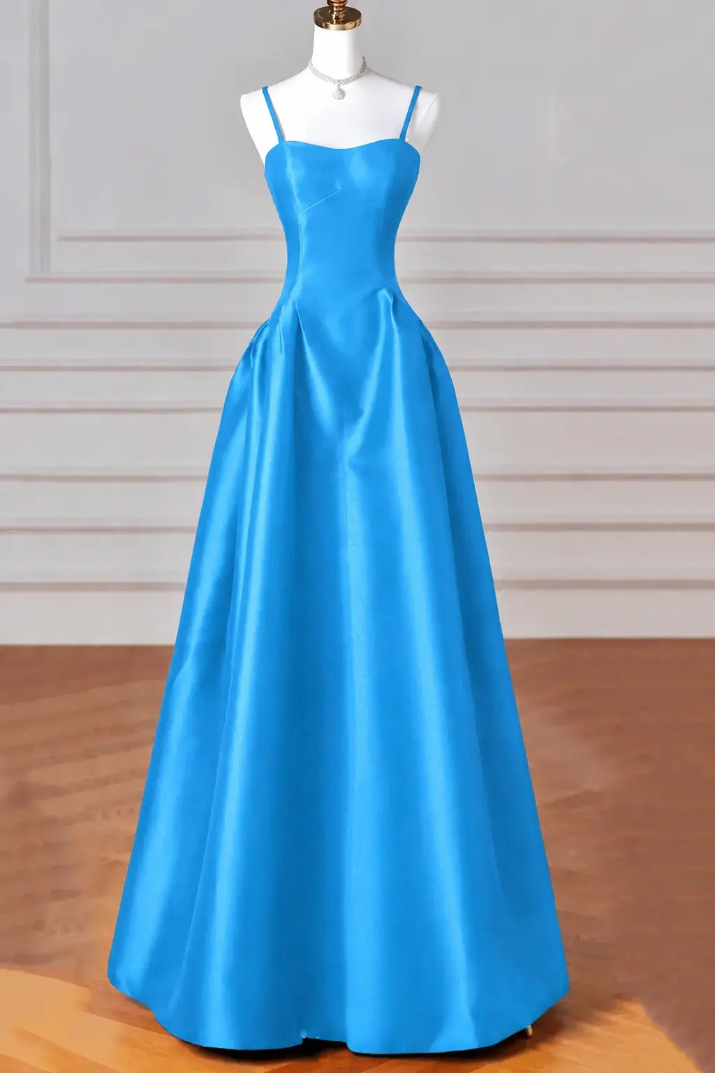 A-Line/Princess Halter Satin Sleeveless Long Prom Dress Black Prom Gown Kaidress