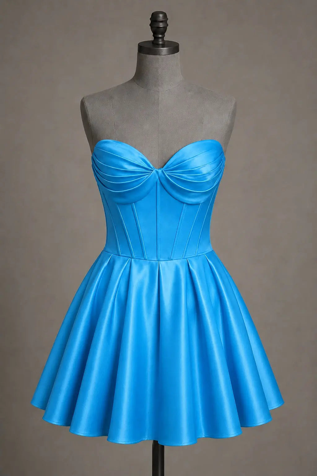 Black Sweetheart Satin Mini A Line Corset Homecoming Dress KAIDRESS