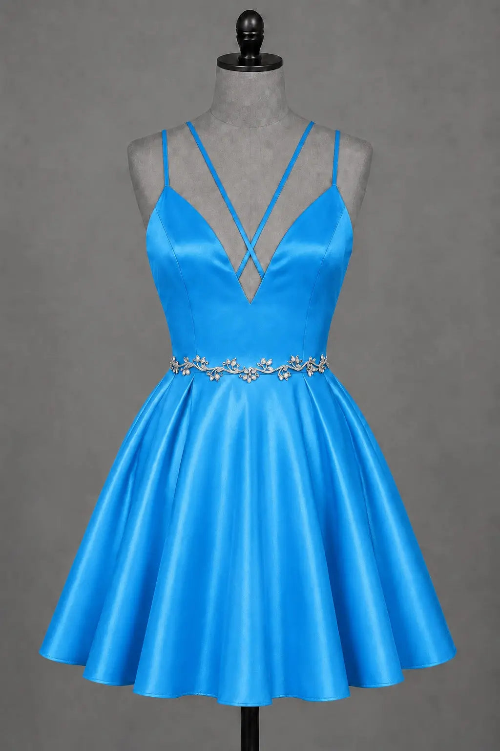 Red V Neck Satin Mini A Line Homecoming Dress With Pockets KAIDRESS