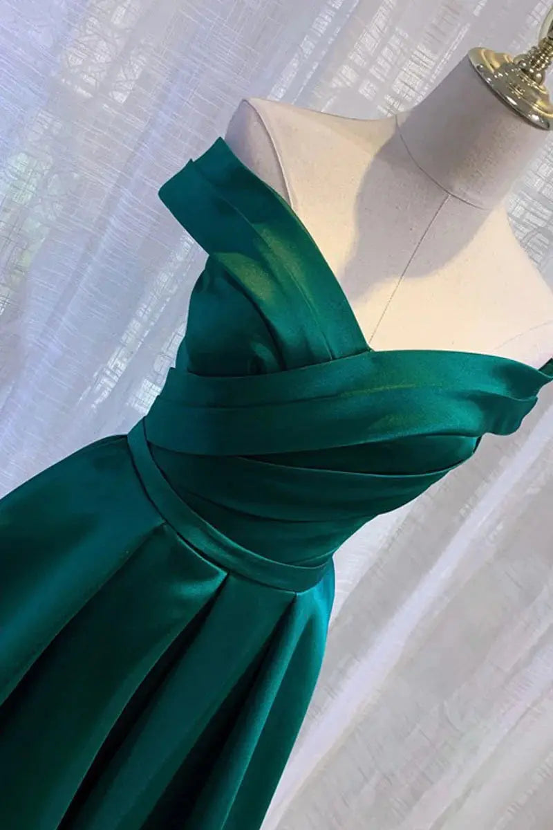 Off Shoulder Satin Green Prom Dresses Simple Long Princess Evening Gowns
