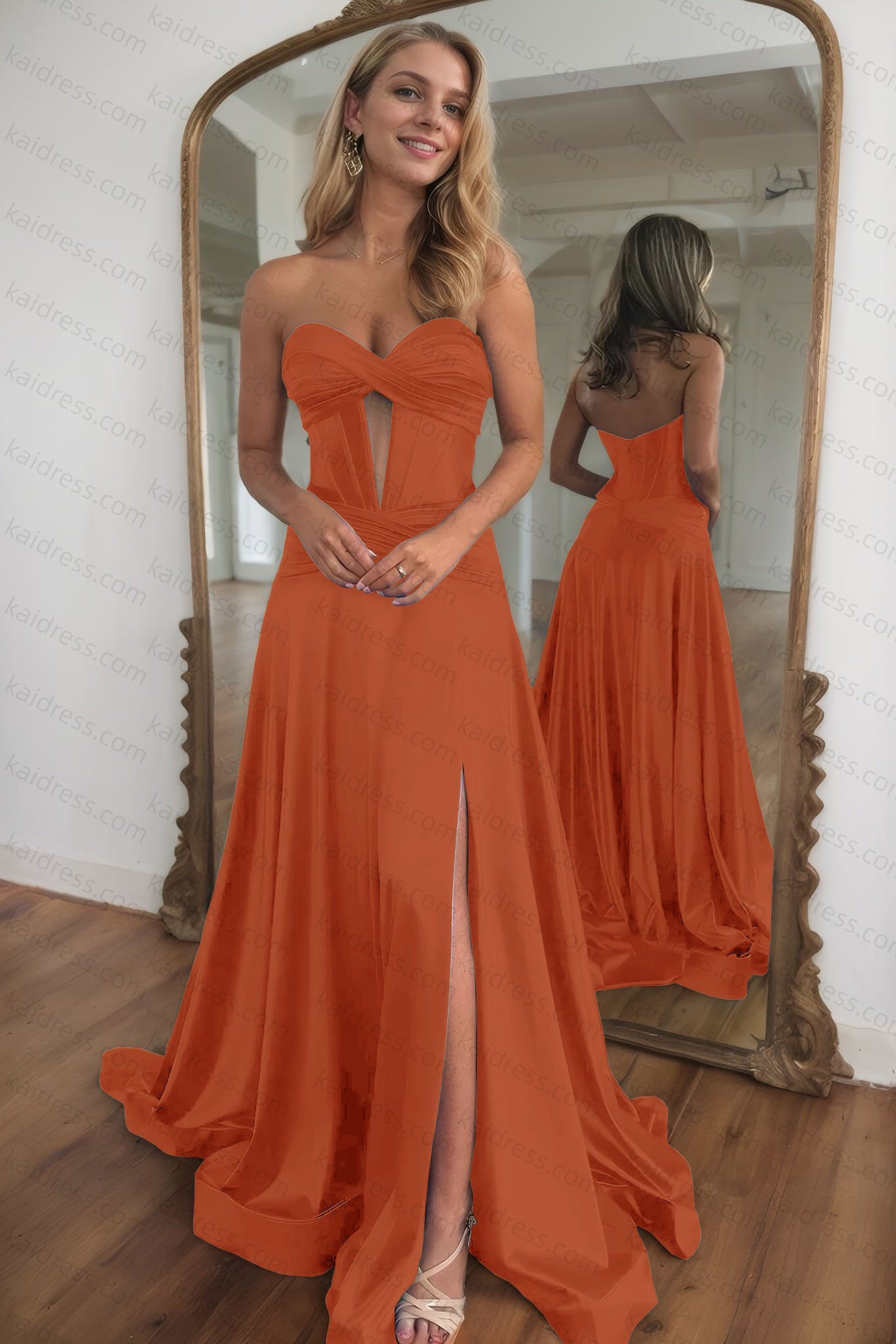 A-line Strapless Silk Long Blue Prom Dresses Elegant Evening Dress