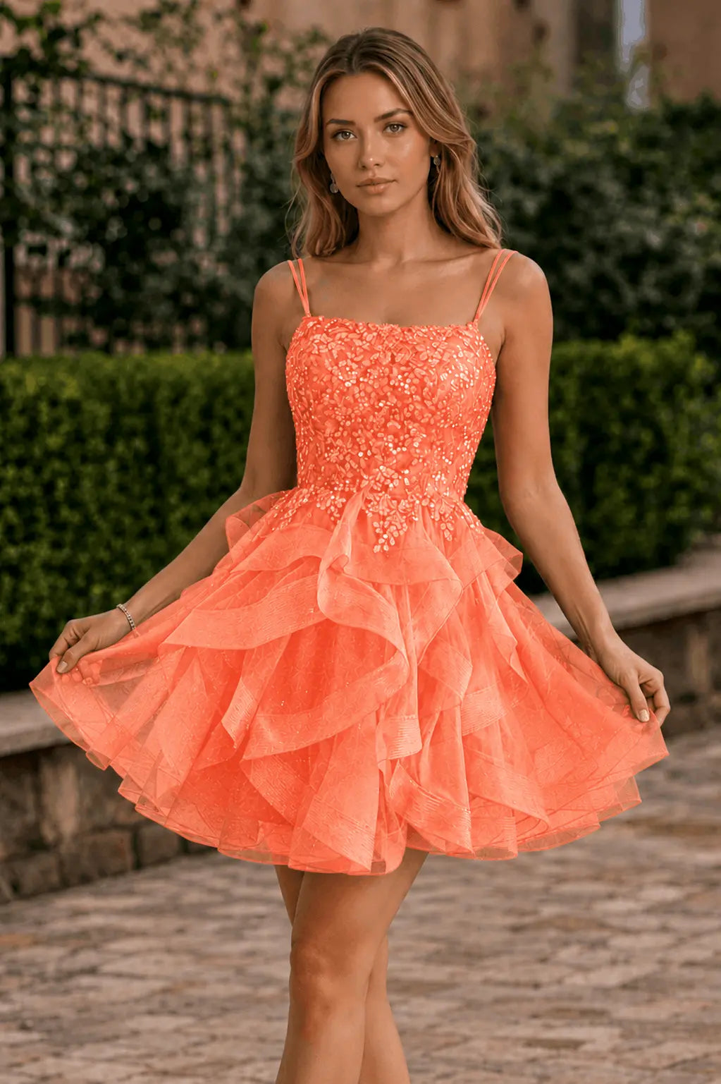 Tulle Ball Gown Homecoming Dress Square Neck Beaded Hoco Mini KAIDRESS