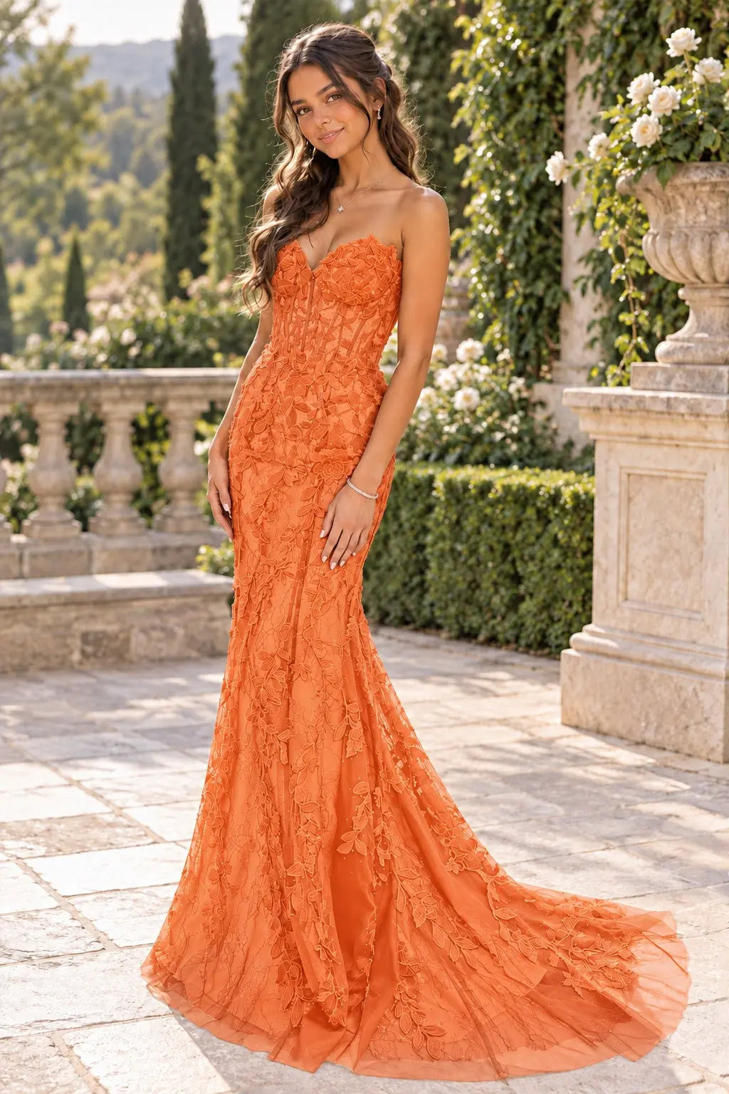 Trumpet/Mermaid Sleeveless Off-the-Shoulder Sweep/Brush Train Lace Tulle Prom Dresses