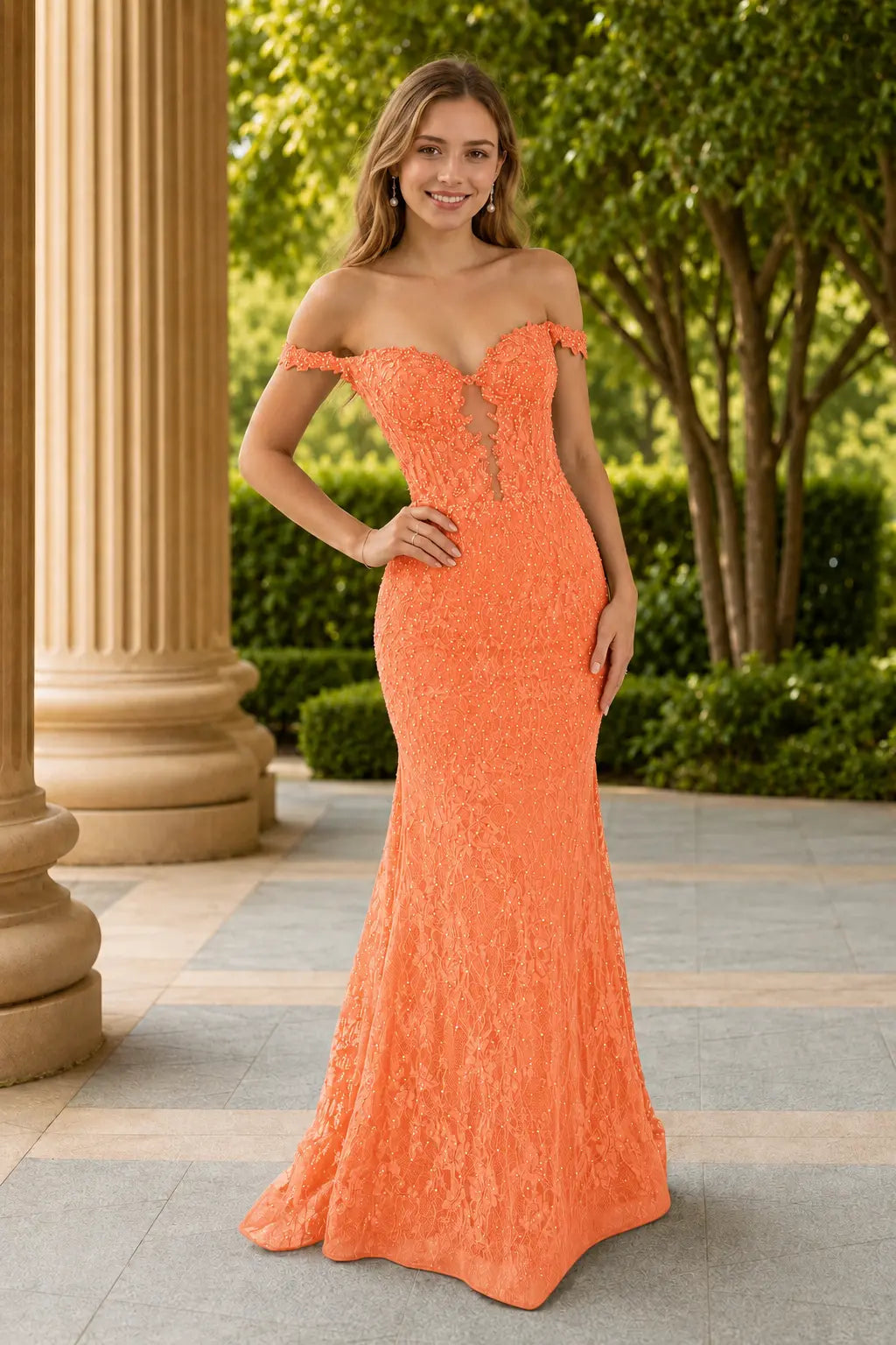 Mermaid Off the Shoulder Navy Lace Prom Dresses Long Evening Dresses KAIDRESS