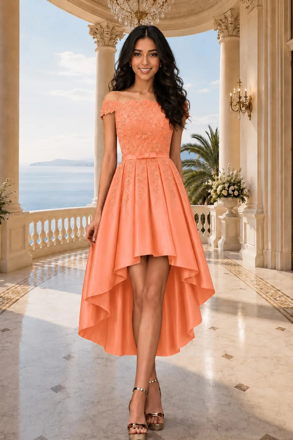 A-line Burgundy Satin Off the Shoulder A Line Strapless Lace Tulle Asymmetrical Dress With Pockets KAIDRESS