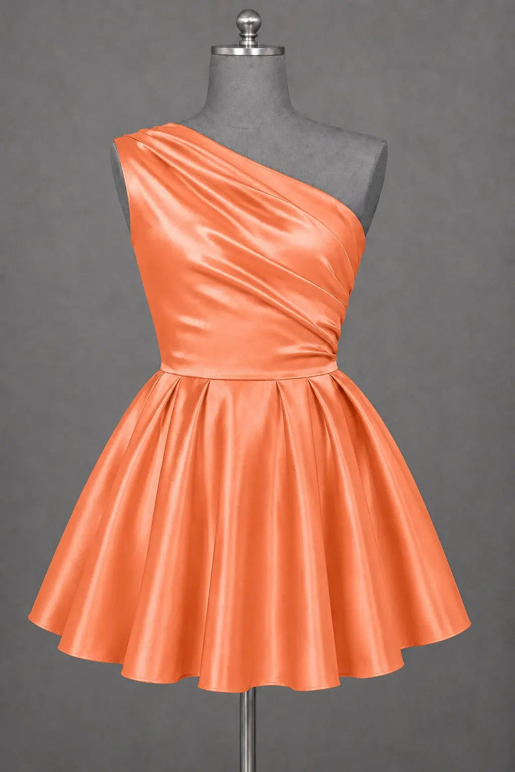 White One Shoulder Satin Mini Homecoming Dress A Line Hoco Dress KAIDRESS