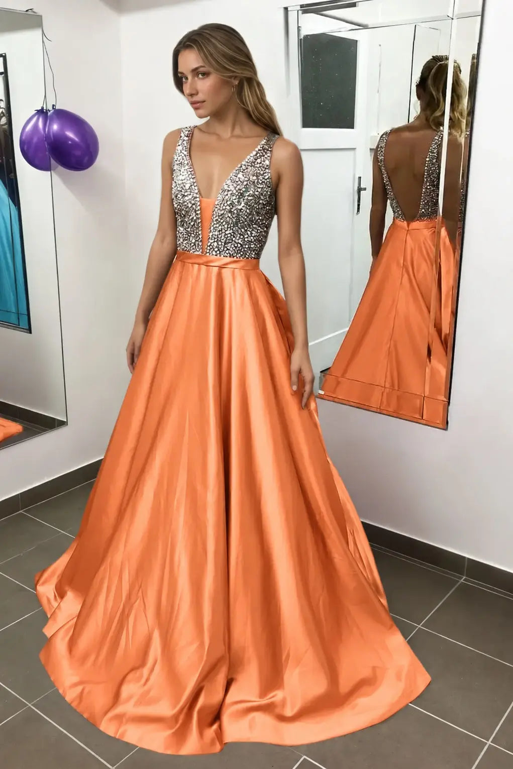 Satin Burgundy Formal Prom Dresses Sparkly Long Princess Evening Gowns
