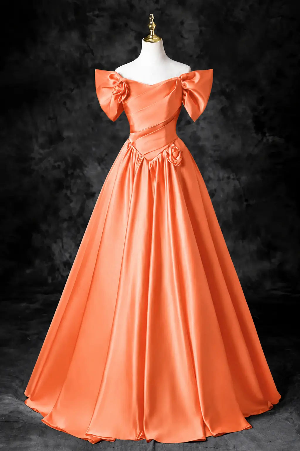 A-Line/Princess Satin Floor Length Formal Prom Dress, Off the Shoulder Prom Gown KAIDRESS