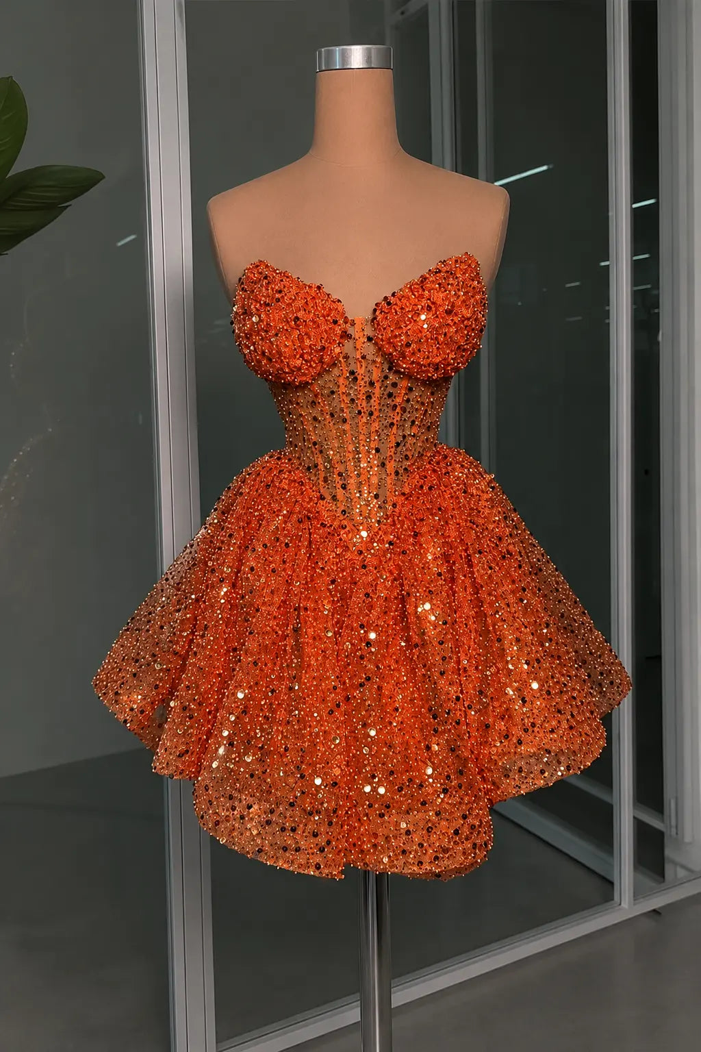 A-line Sweetheart Sequin Short/Mini Corset Homecoming Dress