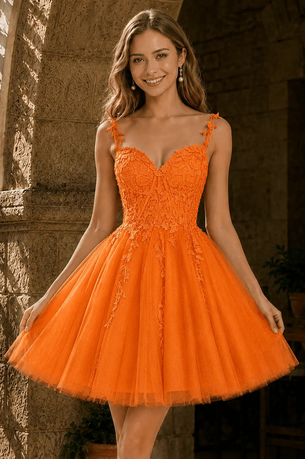 A-line V Neck Short/Mini Tulle Lace Homecoming Dress