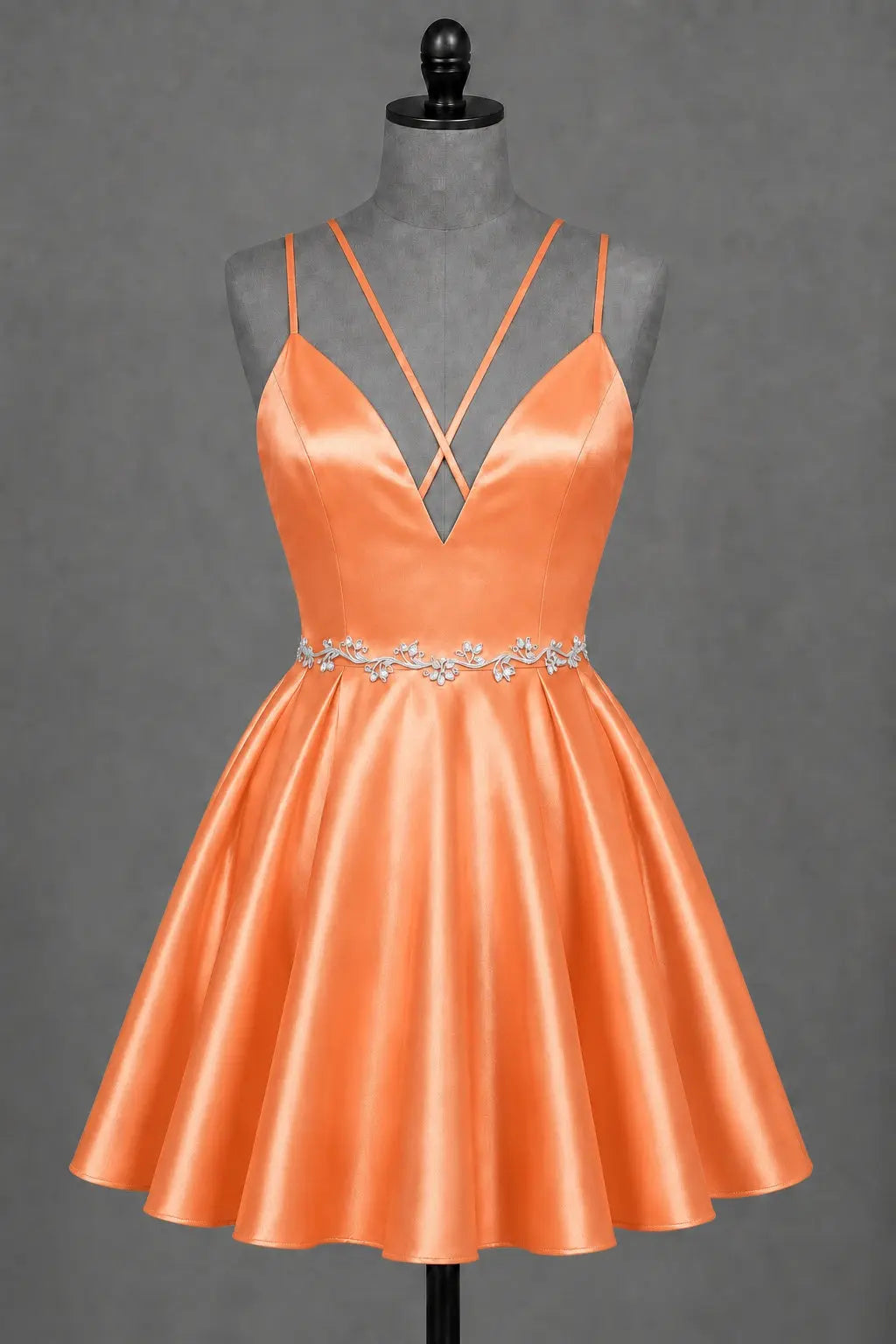 Red V Neck Satin Mini A Line Homecoming Dress With Pockets KAIDRESS