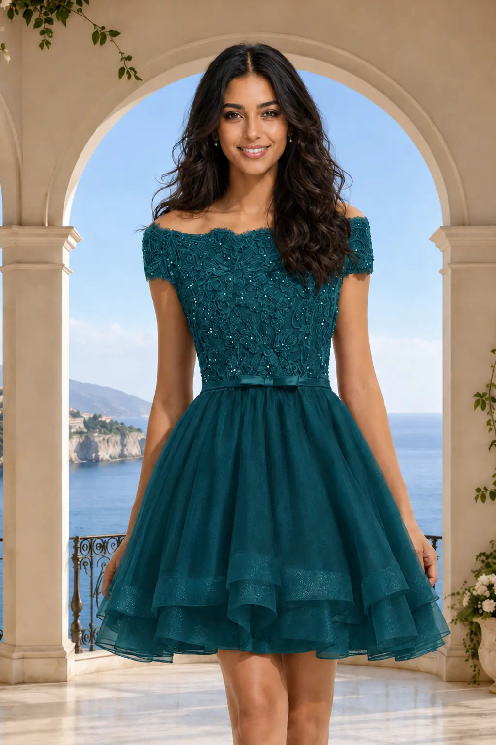 Burgundy Lace Off Shoulder A Line Short Homecoming Dress KAIDRESS