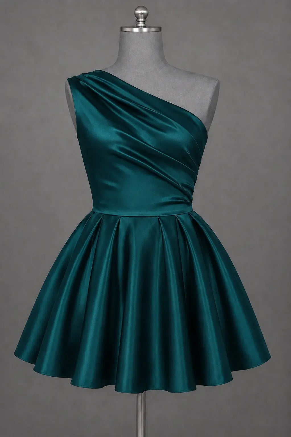 White One Shoulder Satin Mini Homecoming Dress A Line Hoco Dress KAIDRESS