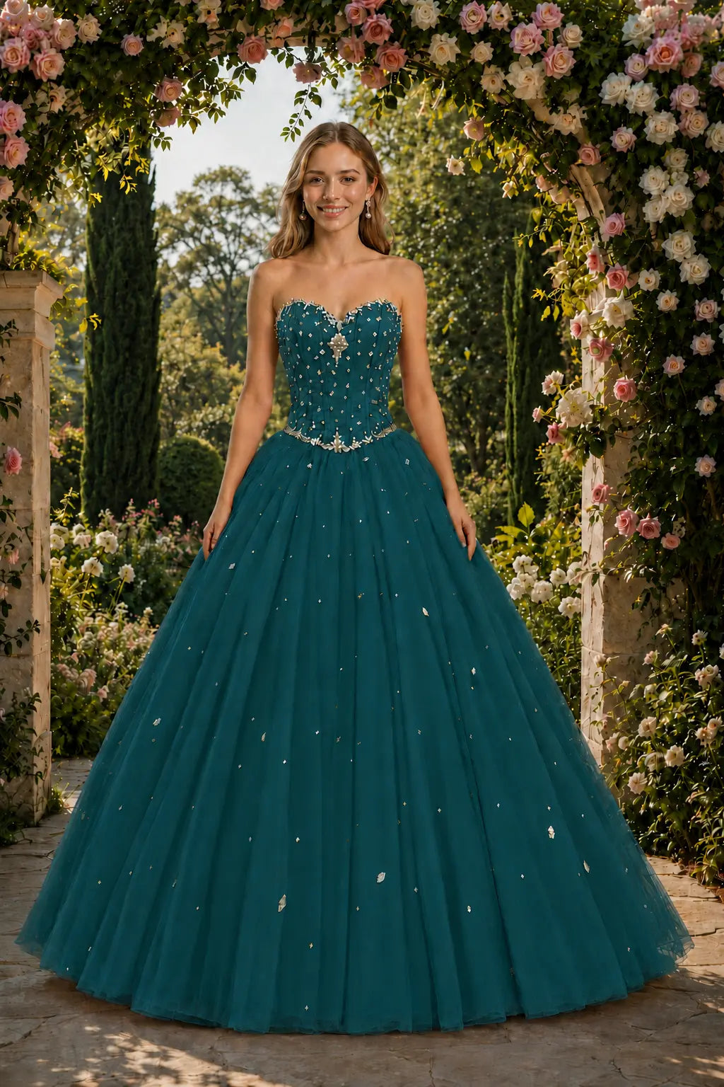 Royal Blue Princess Quinceanera Dress Rhinestone Tulle Ball Gown Prom KAIDRESS