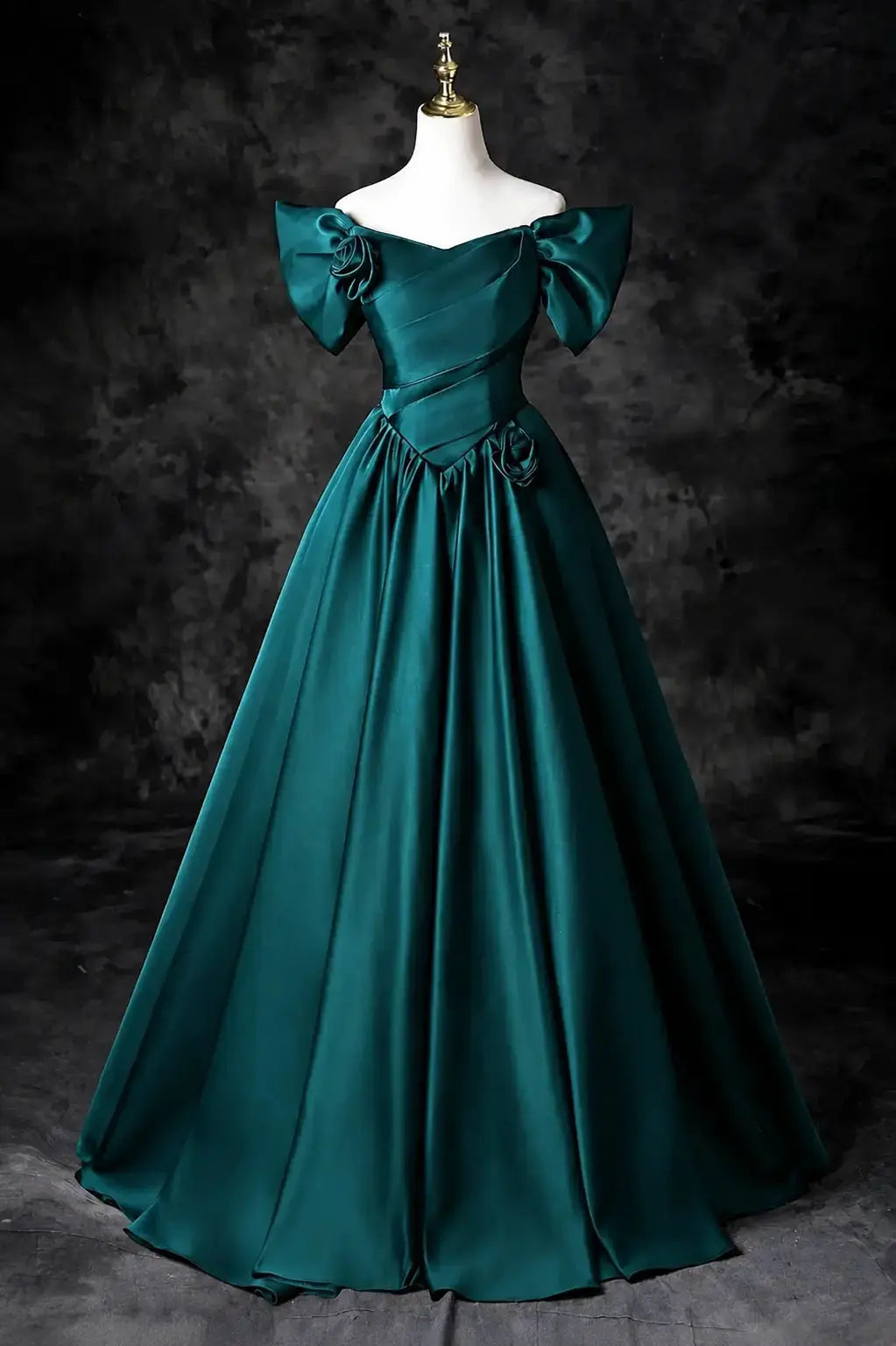 A-Line/Princess Satin Floor Length Formal Prom Dress, Off the Shoulder Prom Gown KAIDRESS