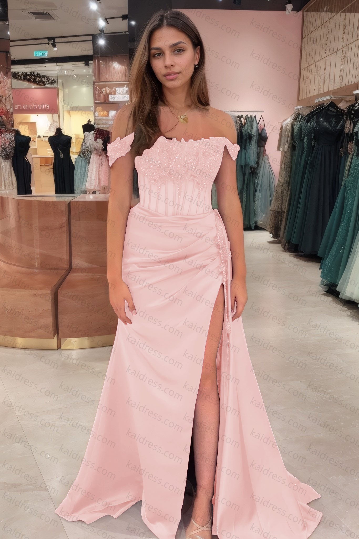 Sheath/Column Off the Shoulder Satin Beaded Prom Dress Burgundy With Appliques Prom Gown
