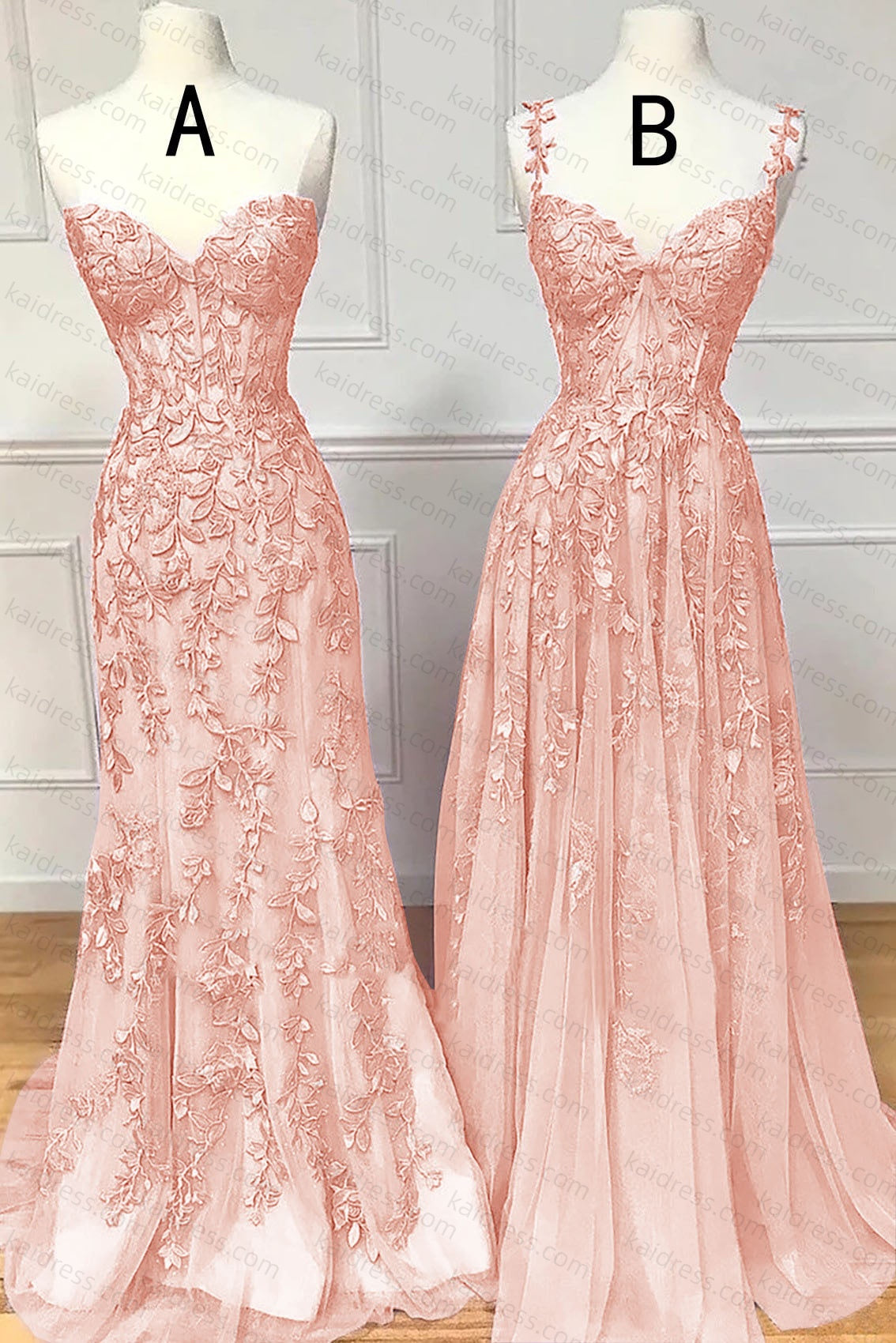 A-line Sweetheart Spaghetti Straps Sweep Train Lace Prom Dress With Beading