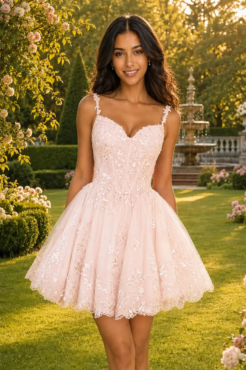 Glittering A-line Sweetheart Short/Mini Tulle Homecoming Dress with Appliqued Beading KAIDRESS