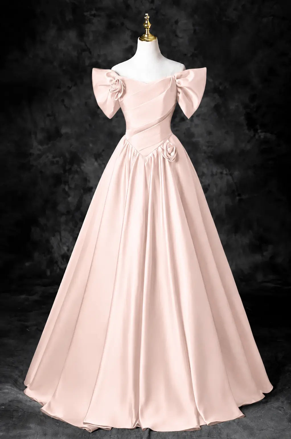 A-Line/Princess Satin Floor Length Formal Prom Dress, Off the Shoulder Prom Gown KAIDRESS