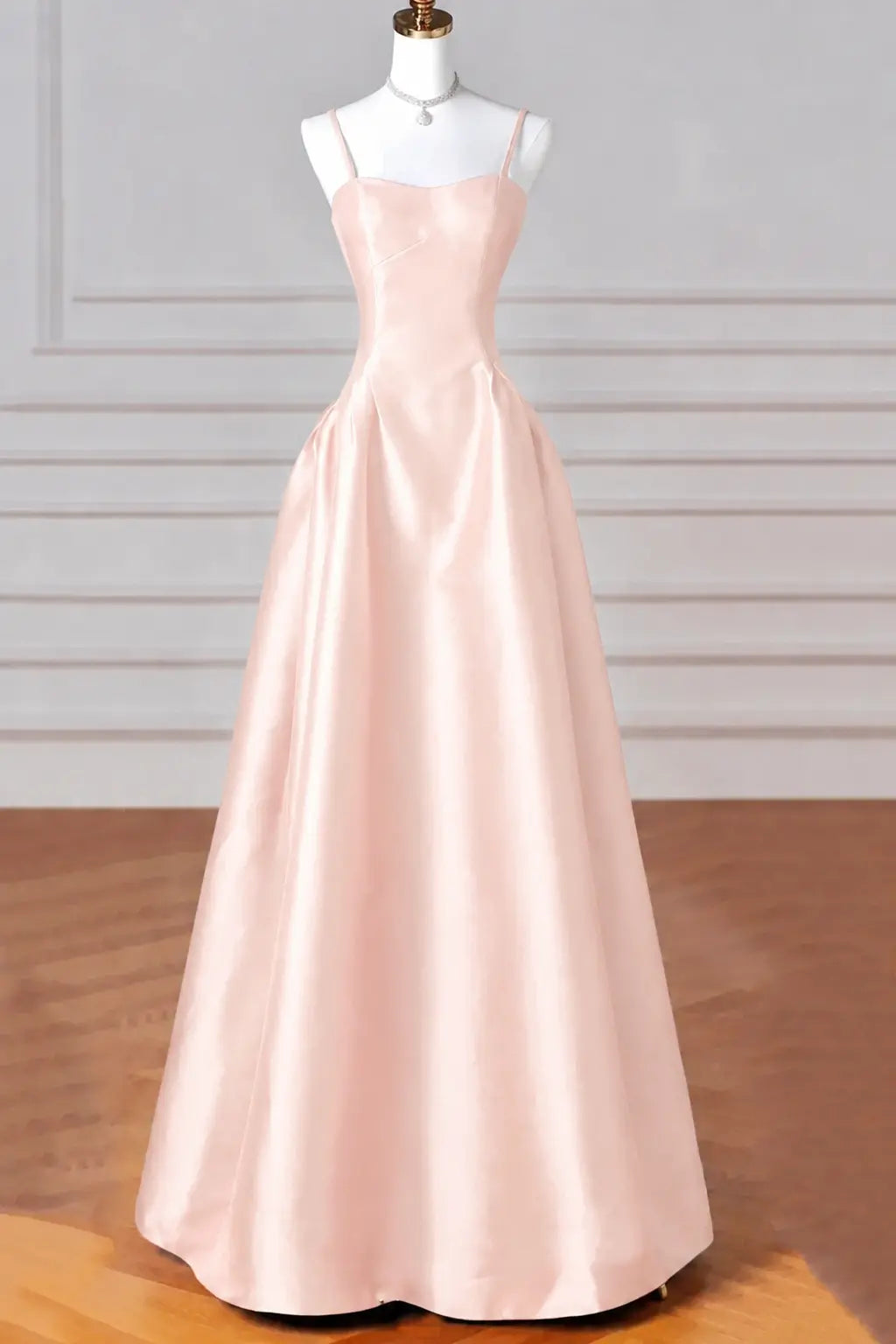 A-Line/Princess Halter Satin Sleeveless Long Prom Dress Black Prom Gown Kaidress