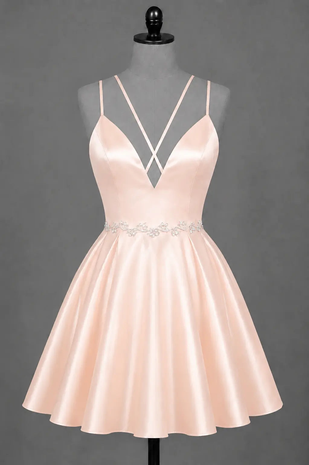 Red V Neck Satin Mini A Line Homecoming Dress With Pockets KAIDRESS