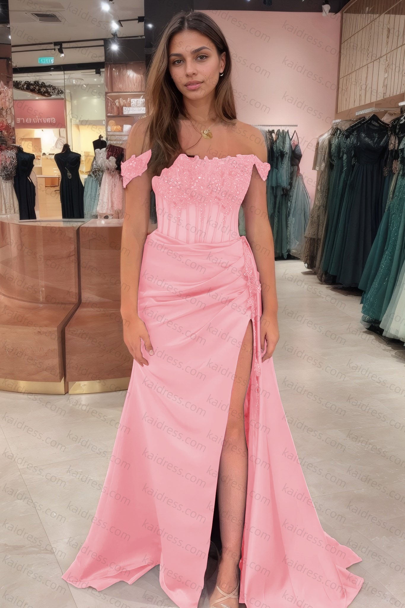 Sheath/Column Off the Shoulder Satin Beaded Prom Dress Burgundy With Appliques Prom Gown