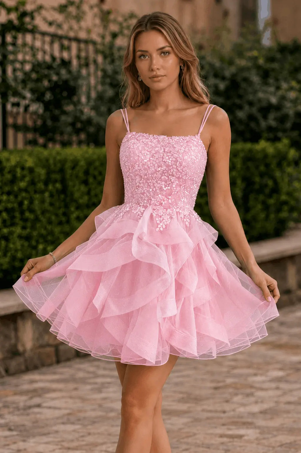 Tulle Ball Gown Homecoming Dress Square Neck Beaded Hoco Mini KAIDRESS