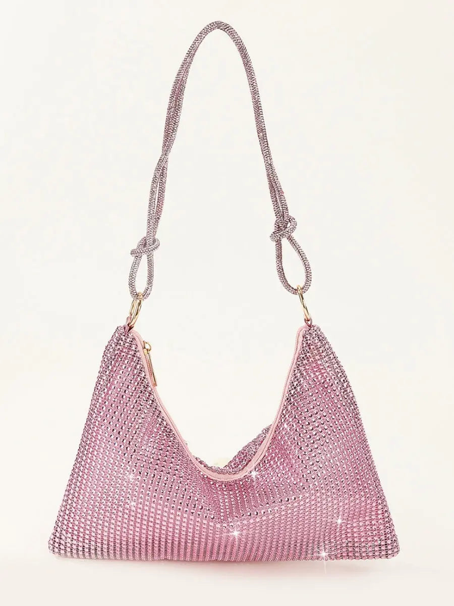 Gold Rhinestone Hobo Shoulder Bag with Adjustable Knotted Strap