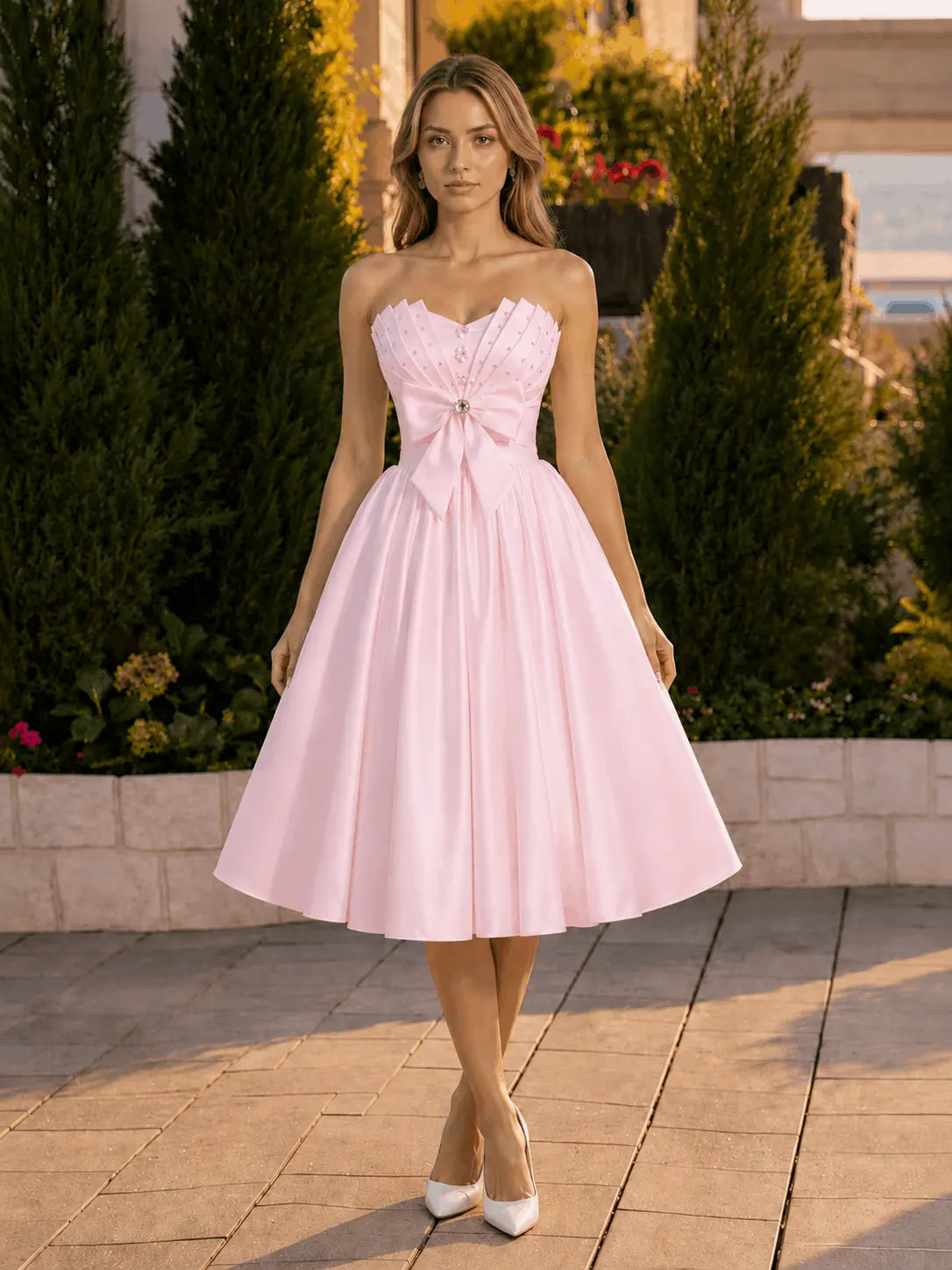 A-line Sweetheart Sleeveless Knee-Length Satin Homecoming Dress with Bow KAIDRESS