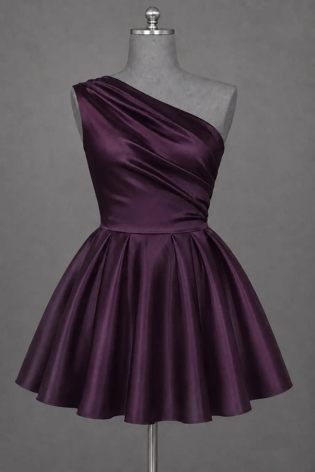 White One Shoulder Satin Mini Homecoming Dress A Line Hoco Dress KAIDRESS