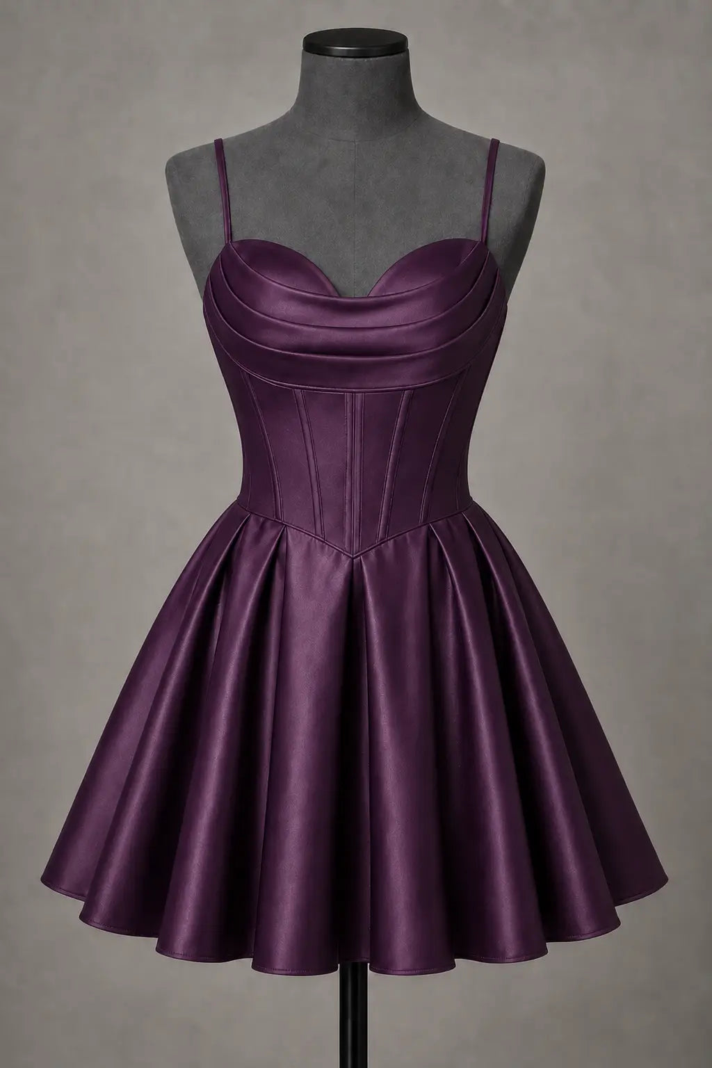 Black Satin Corset Mini Homecoming Dress A Line Hoco Party Dress KAIDRESS