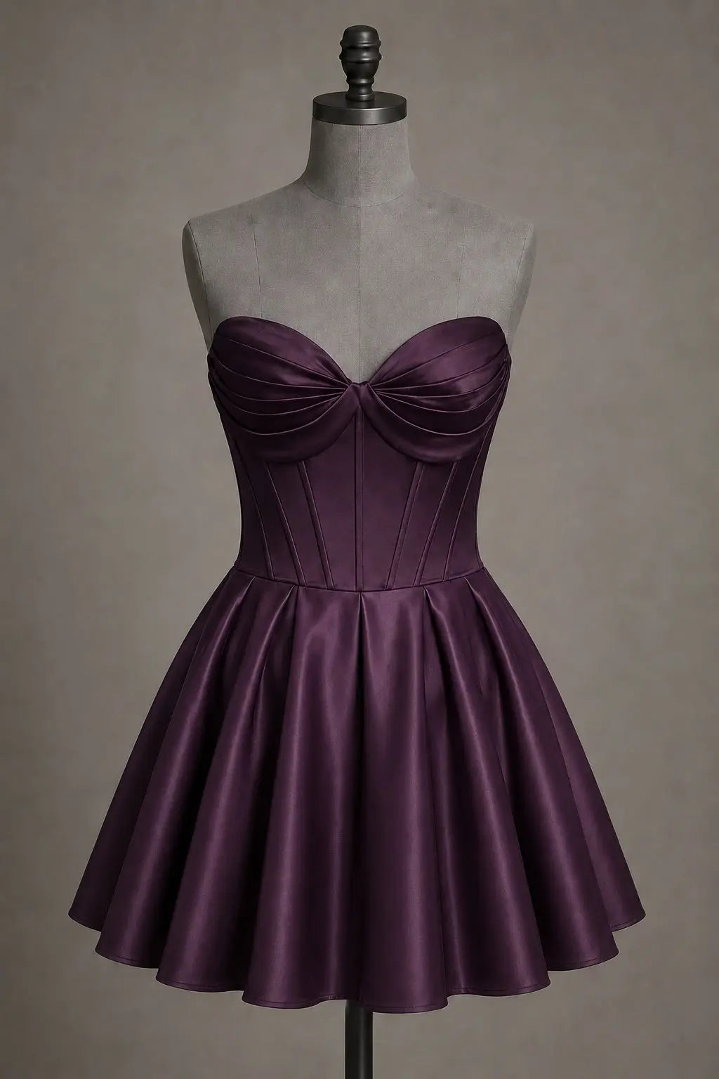 Black Sweetheart Satin Mini A Line Corset Homecoming Dress KAIDRESS