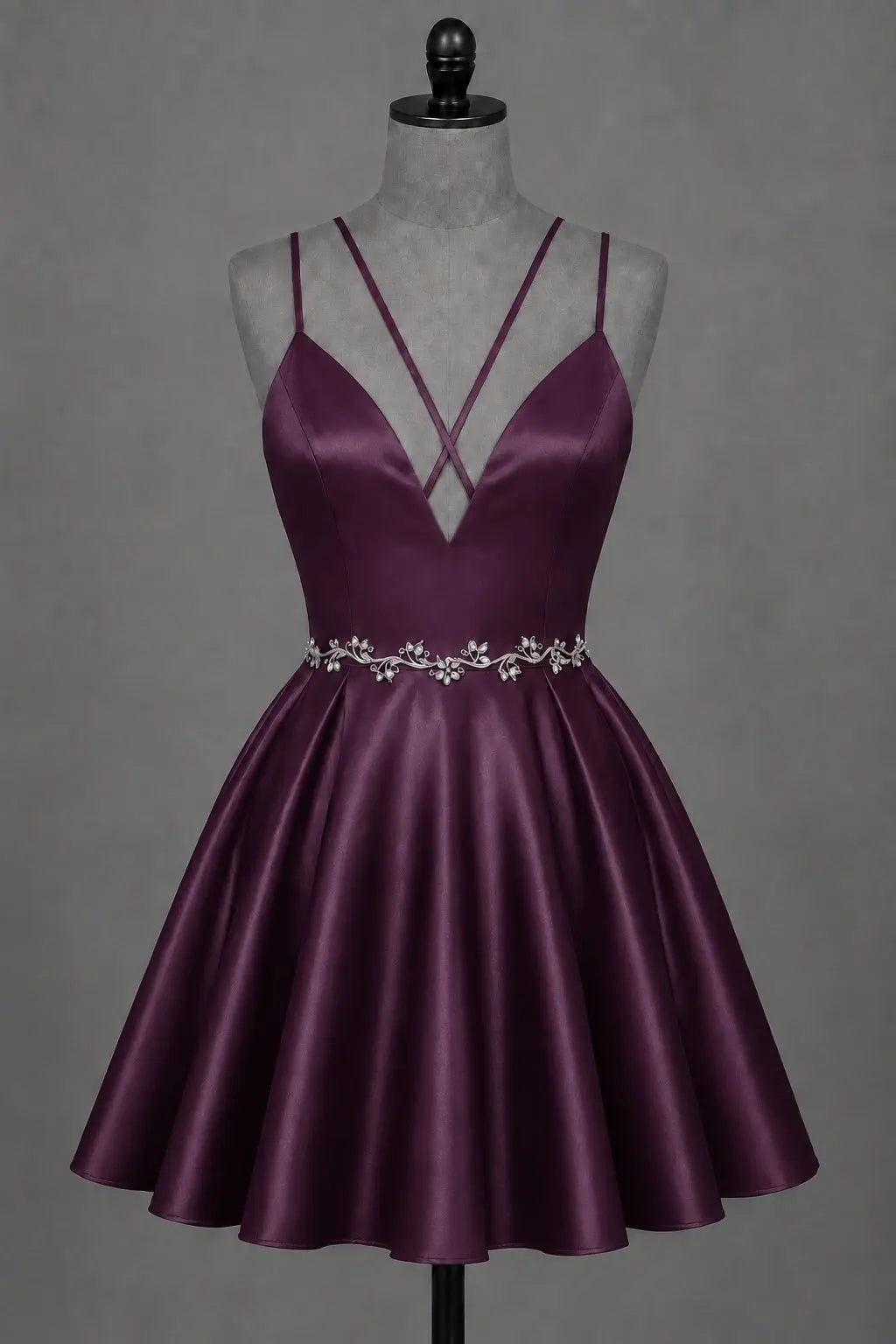 Red V Neck Satin Mini A Line Homecoming Dress With Pockets KAIDRESS