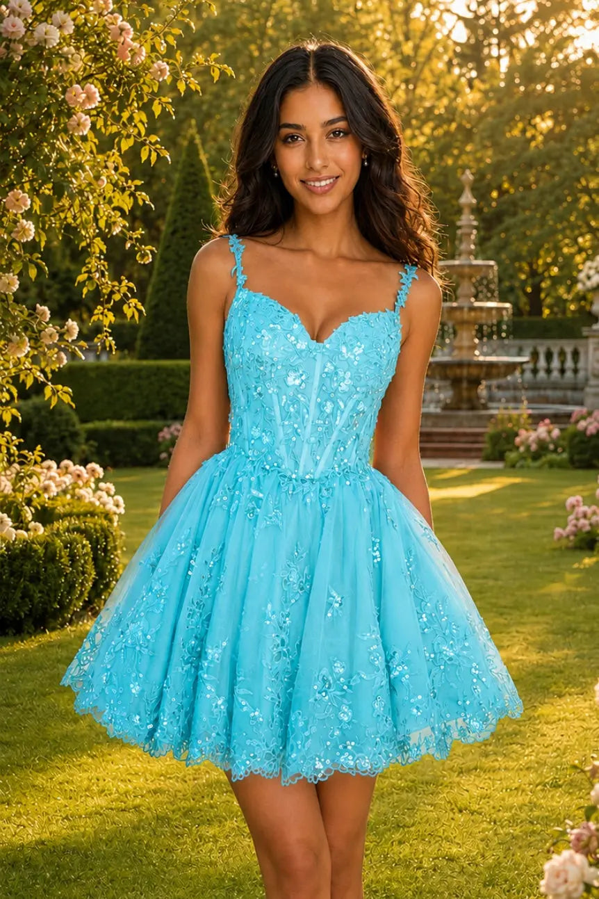 Glittering A-line Sweetheart Short/Mini Tulle Homecoming Dress with Appliqued Beading KAIDRESS