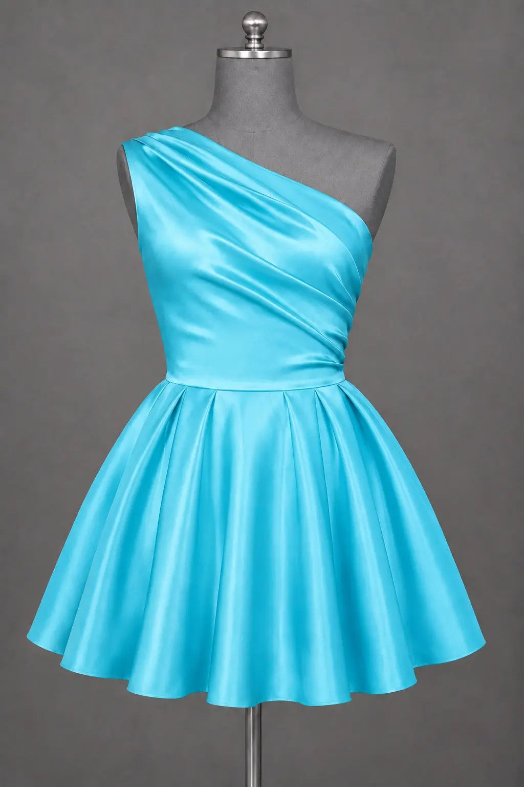 White One Shoulder Satin Mini Homecoming Dress A Line Hoco Dress KAIDRESS