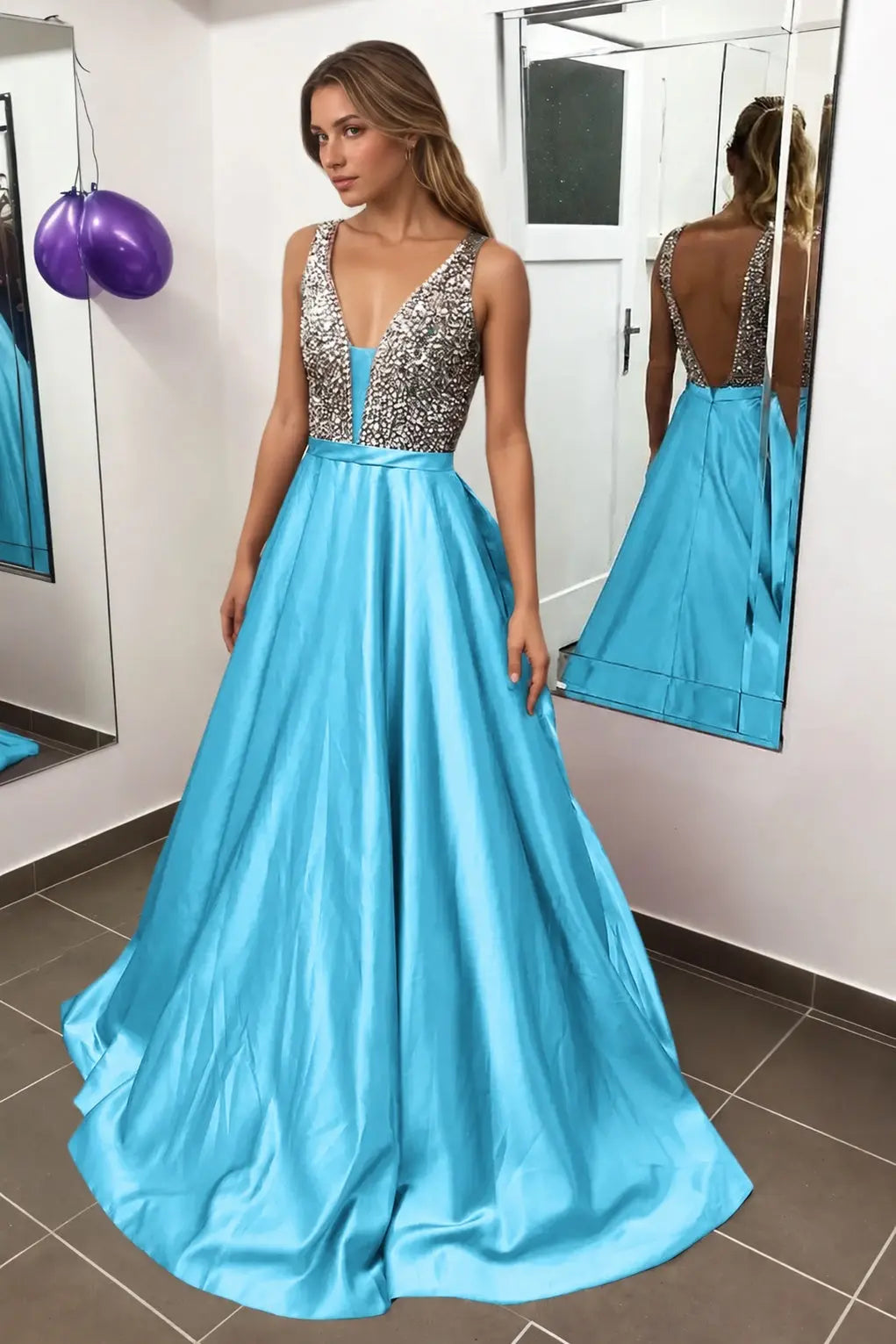 Satin Burgundy Formal Prom Dresses Sparkly Long Princess Evening Gowns