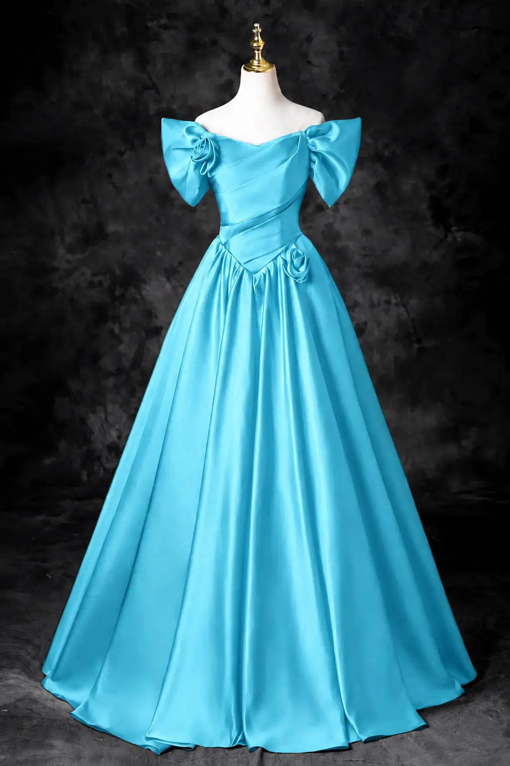 A-Line/Princess Satin Floor Length Formal Prom Dress, Off the Shoulder Prom Gown KAIDRESS
