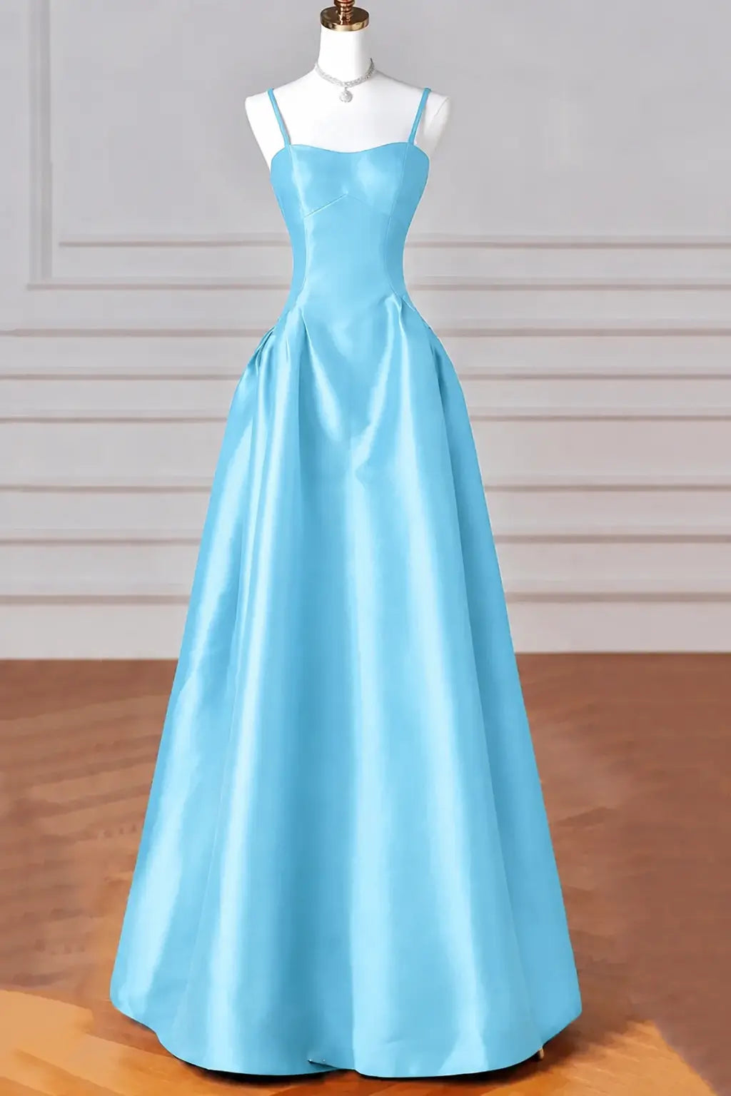 A-Line/Princess Halter Satin Sleeveless Long Prom Dress Black Prom Gown Kaidress