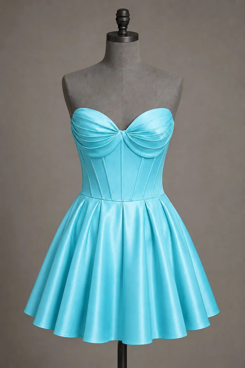 Black Sweetheart Satin Mini A Line Corset Homecoming Dress KAIDRESS
