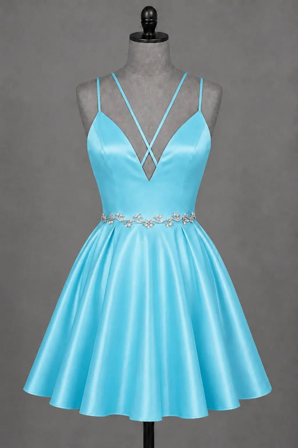 Red V Neck Satin Mini A Line Homecoming Dress With Pockets KAIDRESS