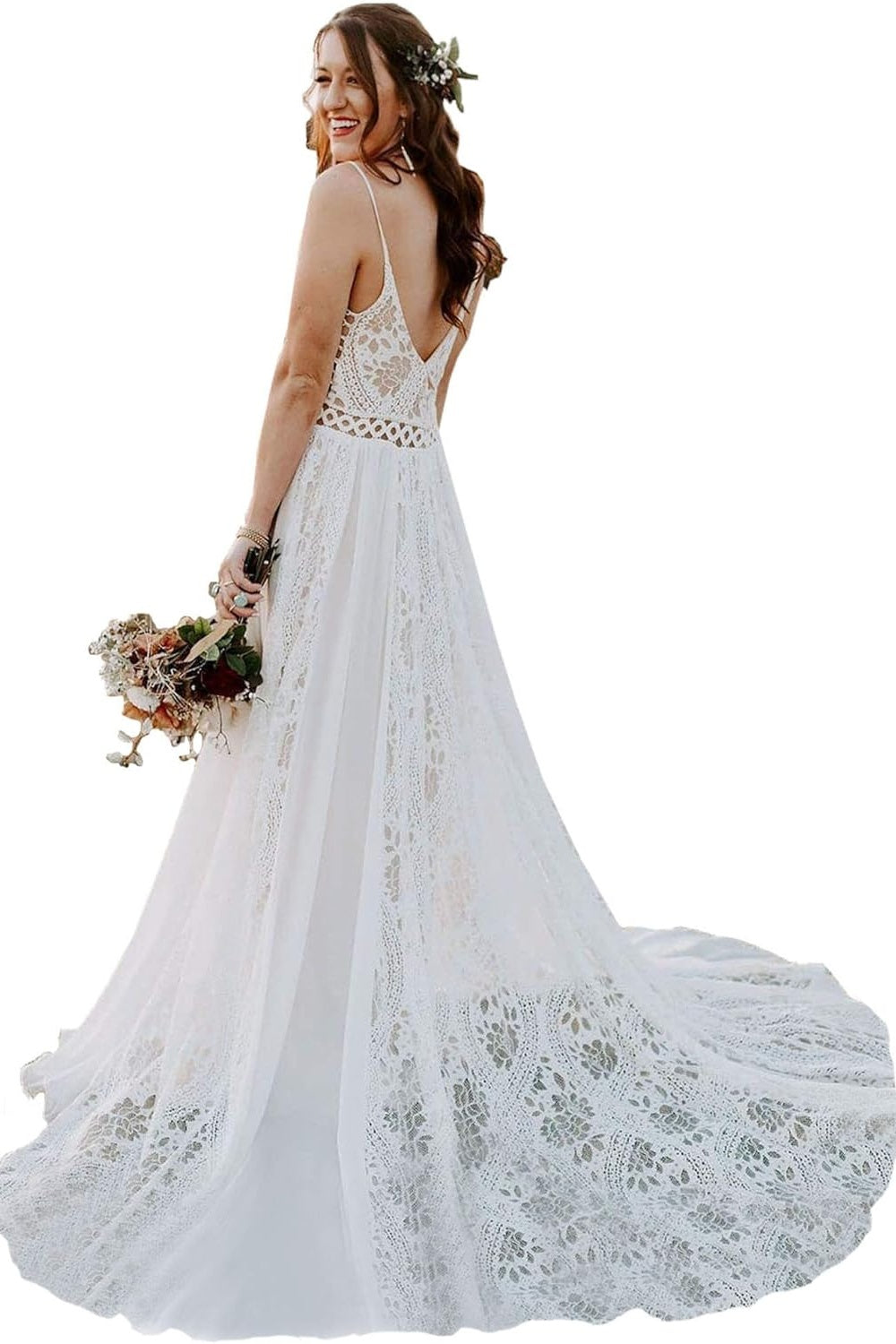 Princess Halter Lace Vintage Boho Wedding Dresses Luxury Bride Robe