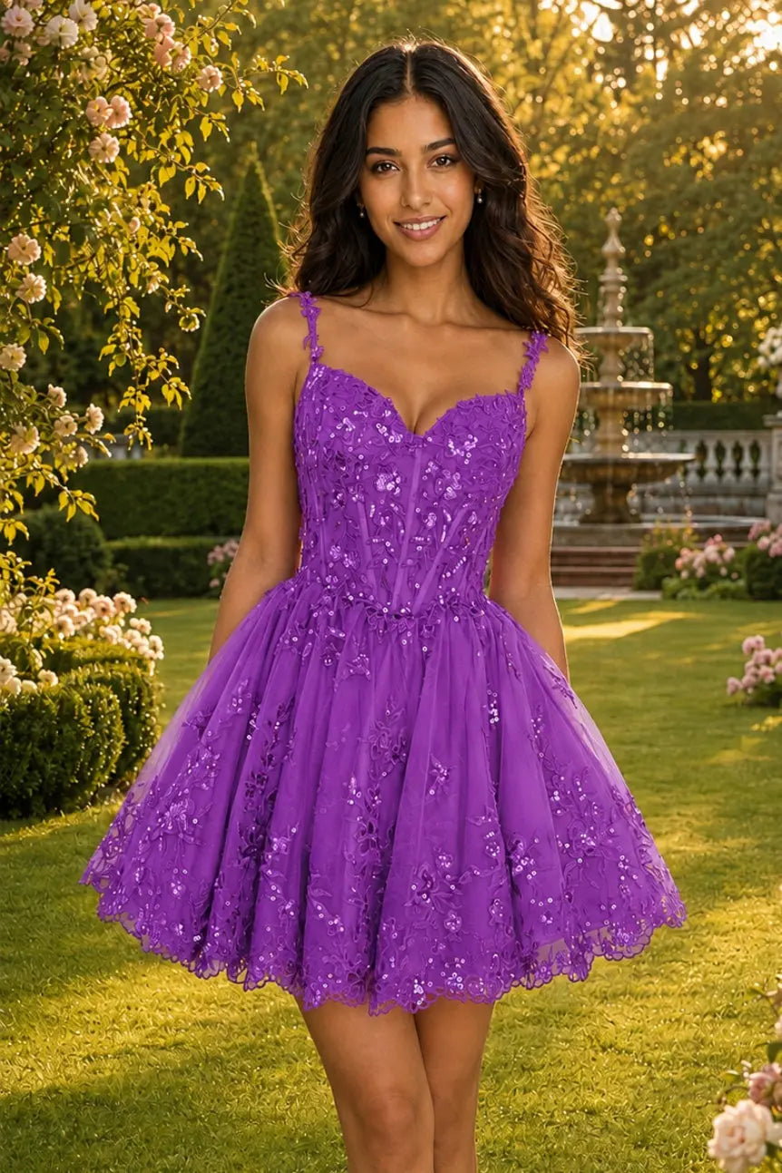 Glittering A-line Sweetheart Short/Mini Tulle Homecoming Dress with Appliqued Beading KAIDRESS