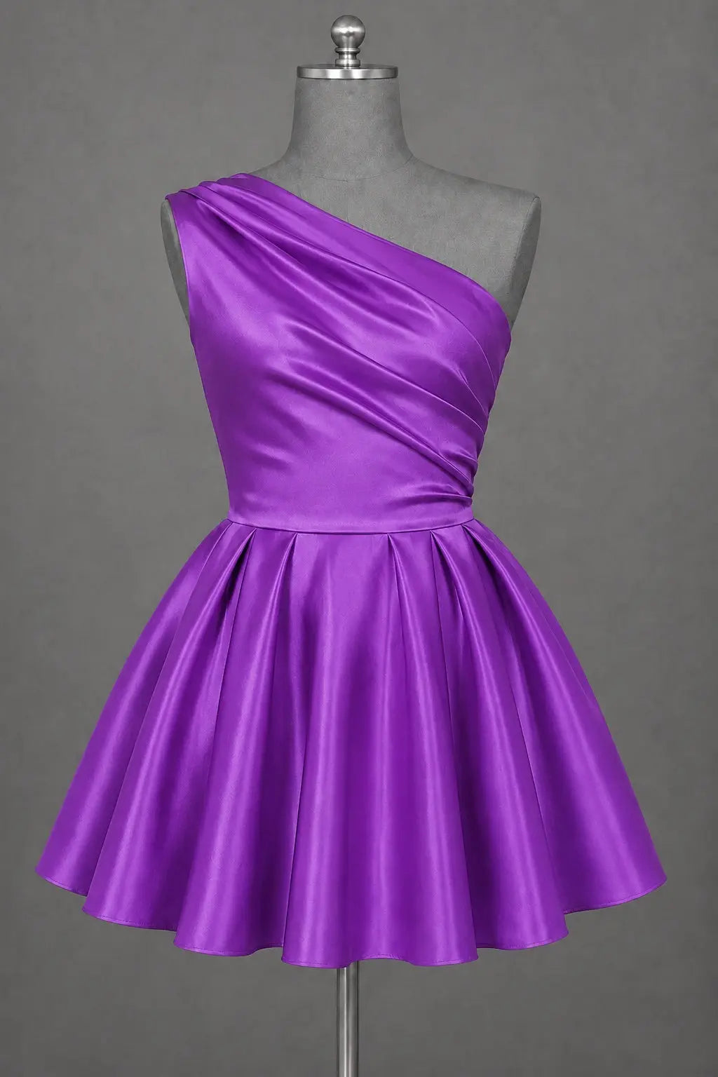 White One Shoulder Satin Mini Homecoming Dress A Line Hoco Dress KAIDRESS