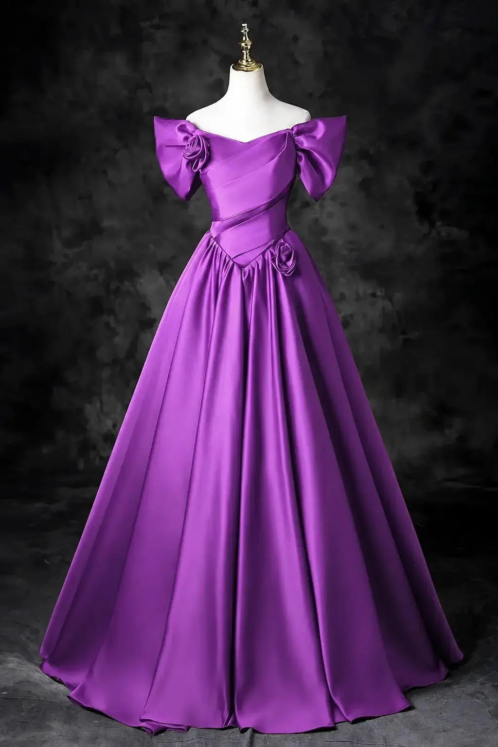 A-Line/Princess Satin Floor Length Formal Prom Dress, Off the Shoulder Prom Gown KAIDRESS