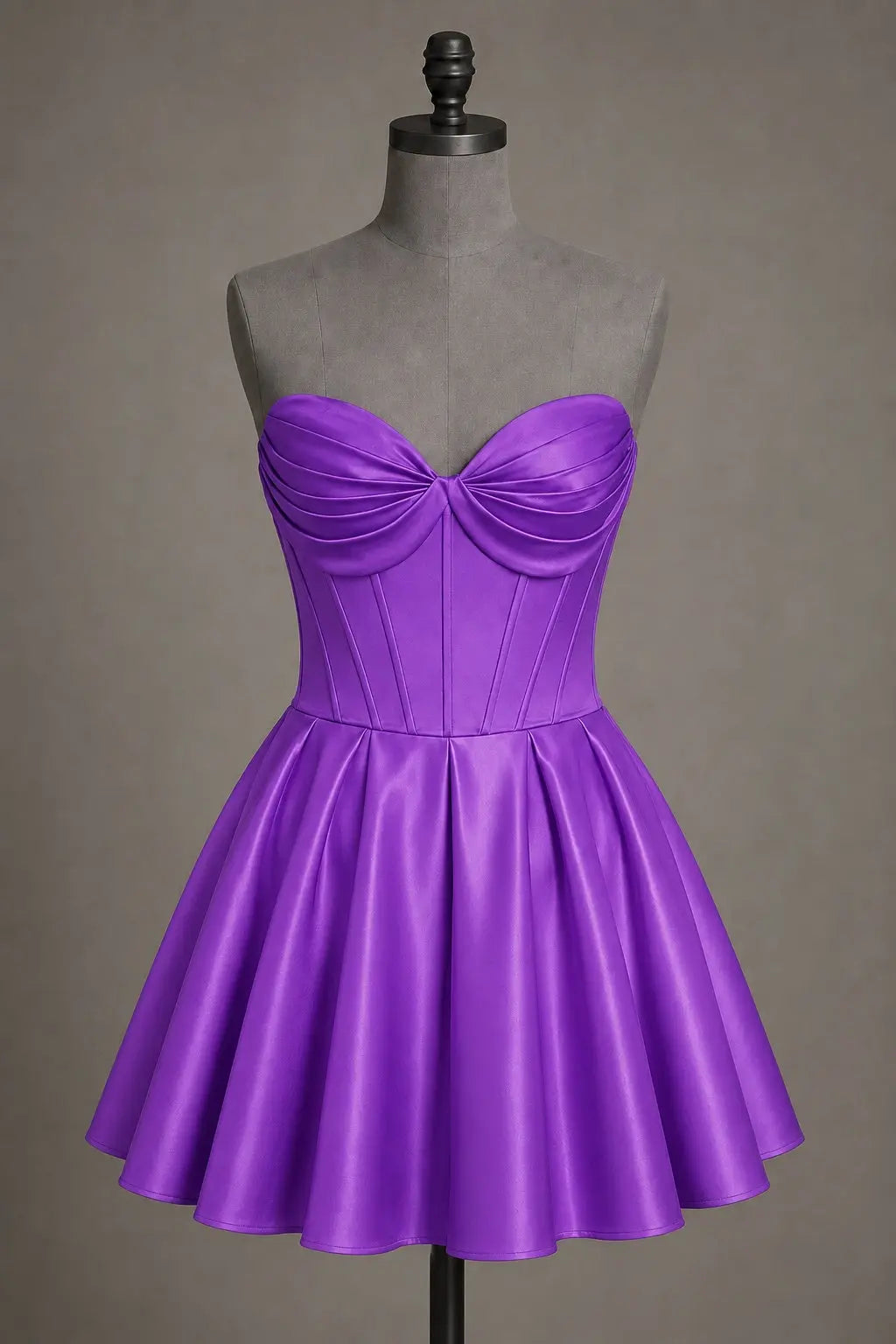 Black Sweetheart Satin Mini A Line Corset Homecoming Dress KAIDRESS