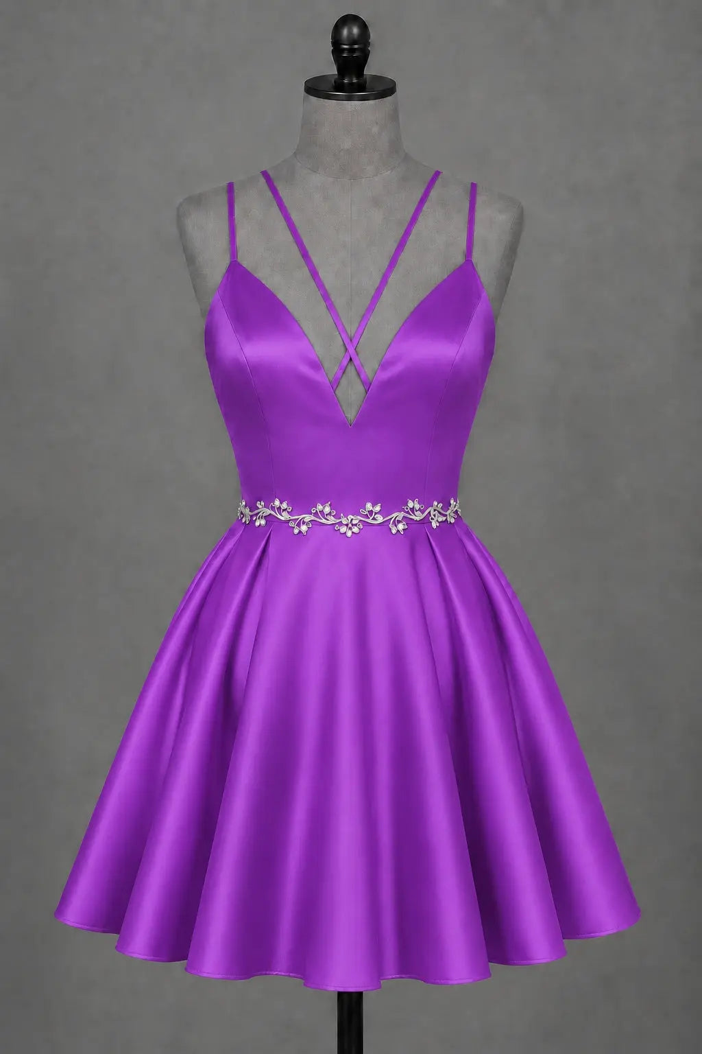 Red V Neck Satin Mini A Line Homecoming Dress With Pockets KAIDRESS
